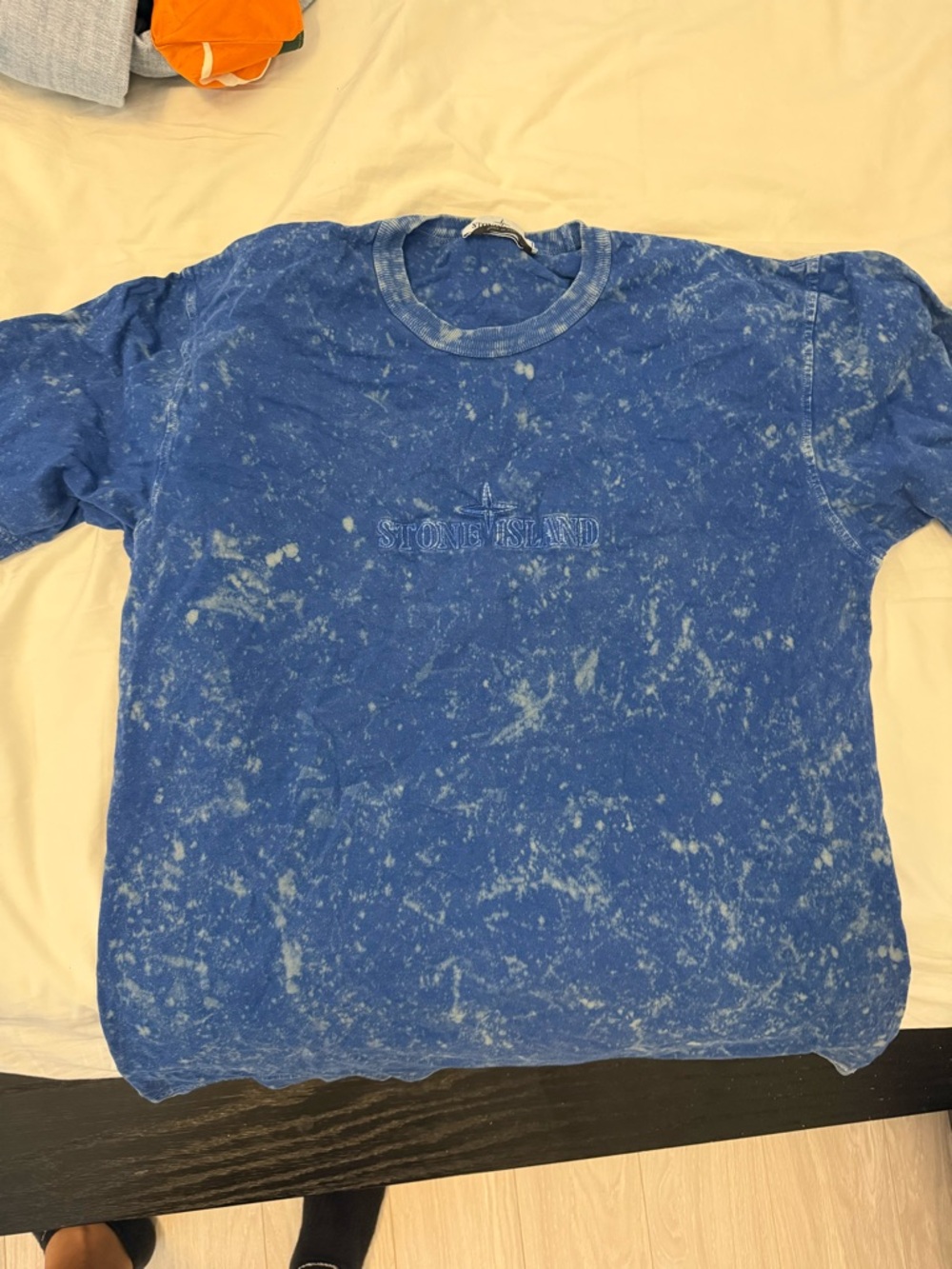 Stone Island Blue Acid-Effect Embroidered Logo Tee